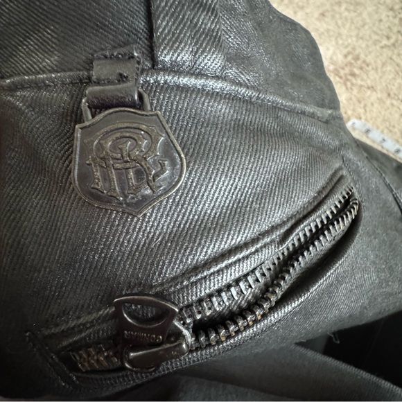 POLO RALPH LAUREN Black Wax Coated Moto Biker Jeans Side Laces SIZE 28 Low Rise - Picture 5 of 6
